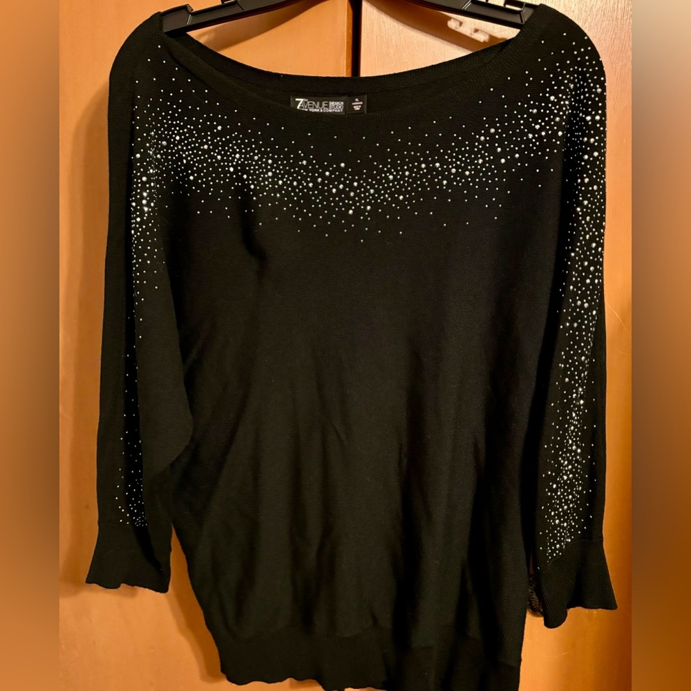 ($15) 7th Avenue NY & Company Rhinestone Black Sweater